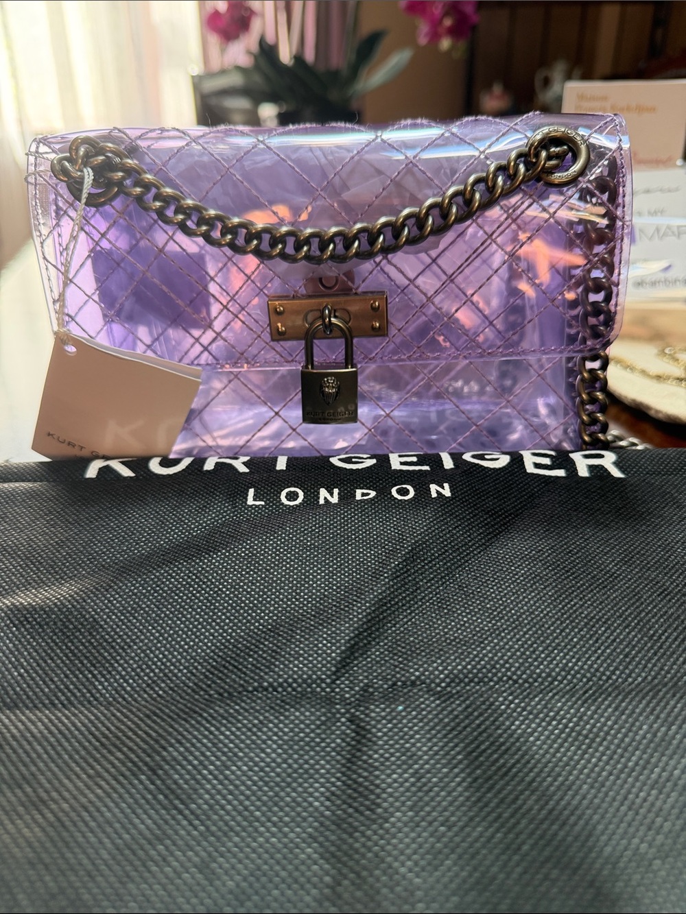 Kurt Geiger Mini Brixton Vinyl Quilted Transparent Chain Shoulder Bag